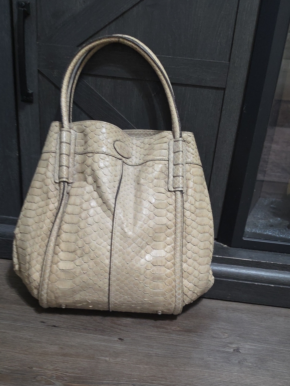 Tod's Beige Python-Embossed Leather Shoulder Bag